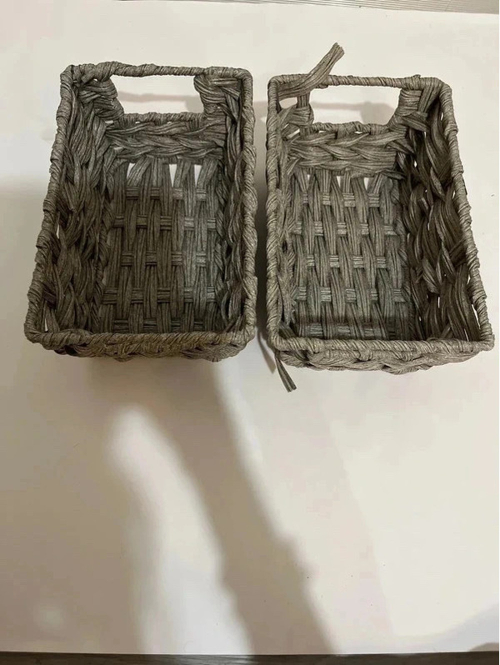 2 small Grey weaved basket for storage organizing